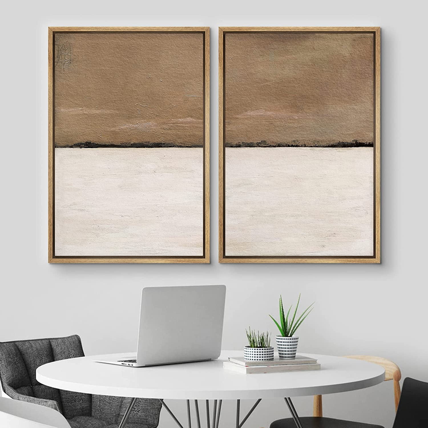 IDEA4WALL Framed Canvas Print Wall Art Set of 2 Brown Tan Pastel ...