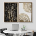 thumbnail image 1 of IDEA4WALL Framed Canvas Print Wall Art Set of 2 Geometric Gold & Black Forest Wood Tree Rings Abstract Modern Art Decorative Boho Contemporary Artwork for Bedroom, Office - 16"x24"x2 Panels Natural, 1 of 5