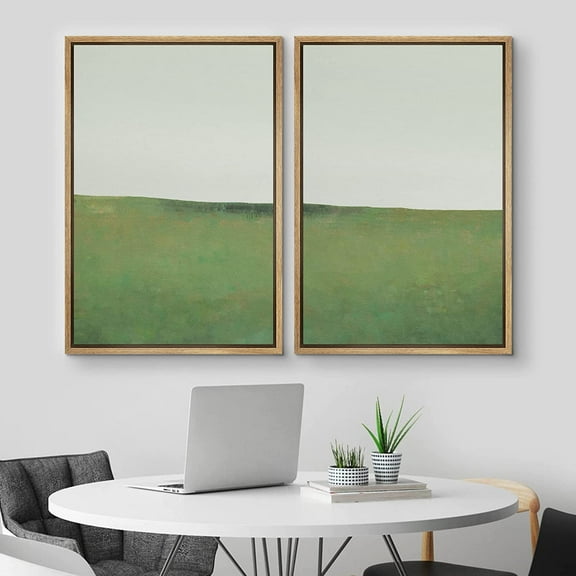 IDEA4WALL Framed Canvas Print Wall Art Set of 2 Green Pastel Paint Stroke Landscape Abstract Modern Art Decorative Contemporary Artwork for Bedroom, Office, Hotel - 16"x24"x2 Panels Natural