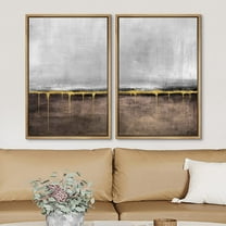 IDEA4WALL Framed Canvas Print Wall Art Set of 2 Grunge Brown Bronze Gray Sky Horizon Landscape Abstract Modern Art Decorative Contemporary Artwork for Bedroom, Office - 16"x24"x2 Panels Natural