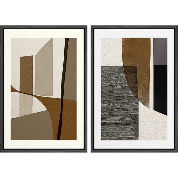 IDEA4WALL Framed Canvas Print Wall Art Set of 2 Mid-Century Retro Polygon Collage Geometric Abstract Modern Art Decor Colorful Contemporary Artwork for Bedroom, Office - 24"x36"x2 Panels Black