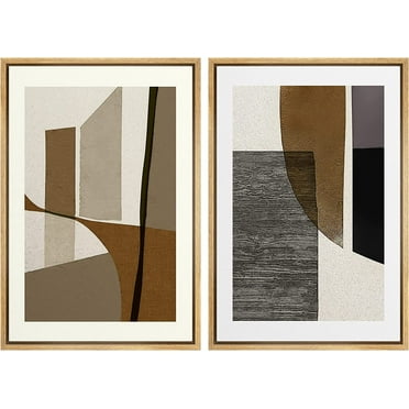 IDEA4WALL Framed Canvas Print Wall Art Set of 2 Mid-Century Retro Polygon Collage Geometric Abstract Modern Art Decor Colorful Contemporary Artwork for Bedroom, Office - 16"x24"x2 Panels Natural