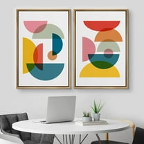 IDEA4WALL Framed Canvas Print Wall Art Set of 2 Mid-Century Style Multicolor Semi-Circle Variety Geometric Abstract Modern Art Contemporary Print for Bedroom, Office - 16"x24"x2 Panels Natural