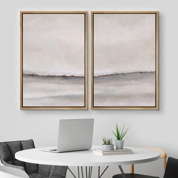 IDEA4WALL Framed Canvas Print Wall Art Set of 2 Pastel Gray Brush Stroke Watercolor Landscape Abstract Modern Art Multicolor Contemporary Artwork for Bedroom, Office - 16"x24"x2 Panels Natural