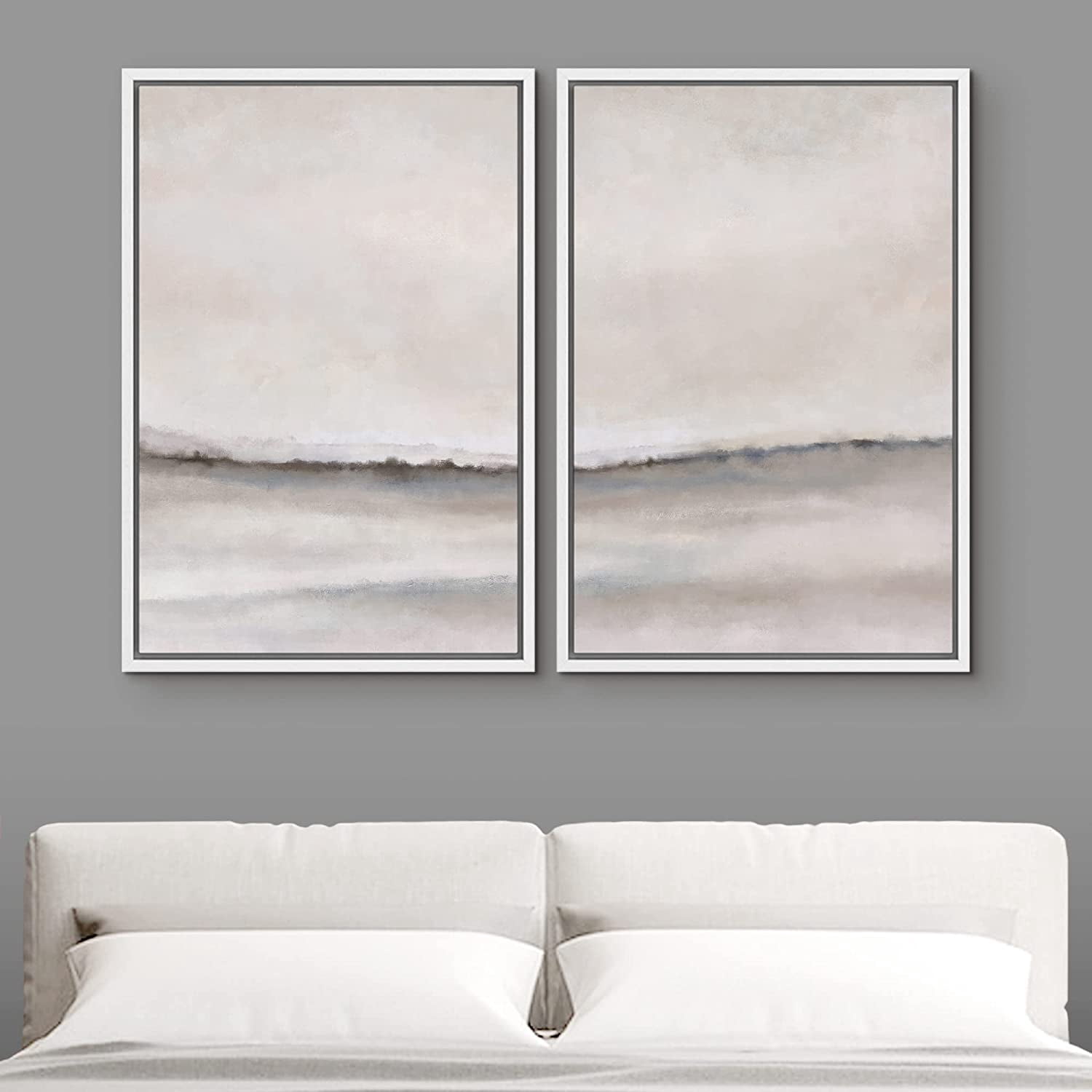 IDEA4WALL Framed Canvas Print Wall Art Set of 2 Pastel Gray Brush ...