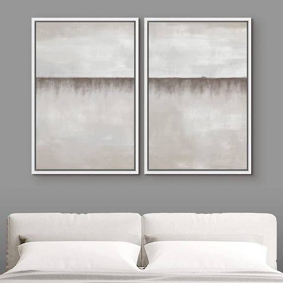 IDEA4WALL Framed Canvas Print Wall Art Set of 2 Pastel Industrial Grunge Gray Watercolor Landscape Abstract Modern Art Decor Bohemian Contemporary Artwork for Bedroom - 24"x36"x2 Panels White