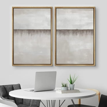 IDEA4WALL Framed Canvas Print Wall Art Set of 2 Pastel Industrial Grunge Gray Watercolor Landscape Abstract Modern Art Decor Bohemian Contemporary Artwork for Bedroom - 16"x24"x2 Panels Natural
