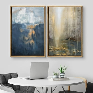 IDEA4WALL Framed Canvas Print Wall Art Set of 2 Pastel Paint Stroke Natural Landscape Abstract Modern Art Decorative Bohemian Contemporary Artwork for Bedroom, Office - 16"x24"x2 Panels Natural