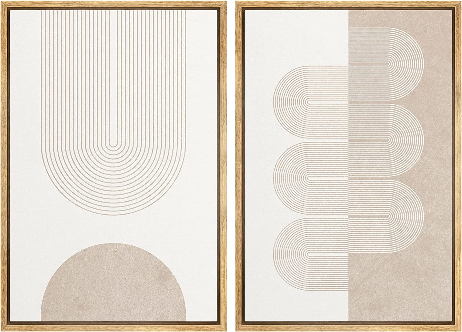IDEA4WALL Framed Canvas Print Wall Art Set of 2 Pastel Tan White ...