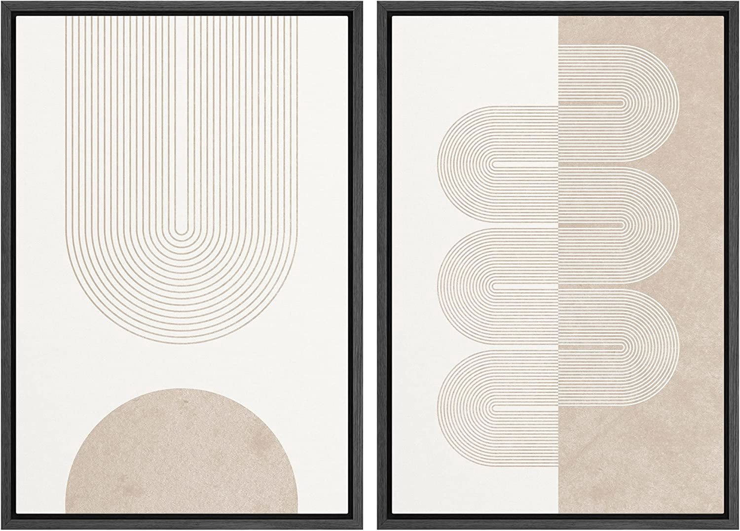 IDEA4WALL Framed Canvas Print Wall Art Set of 2 Pastel Tan White ...