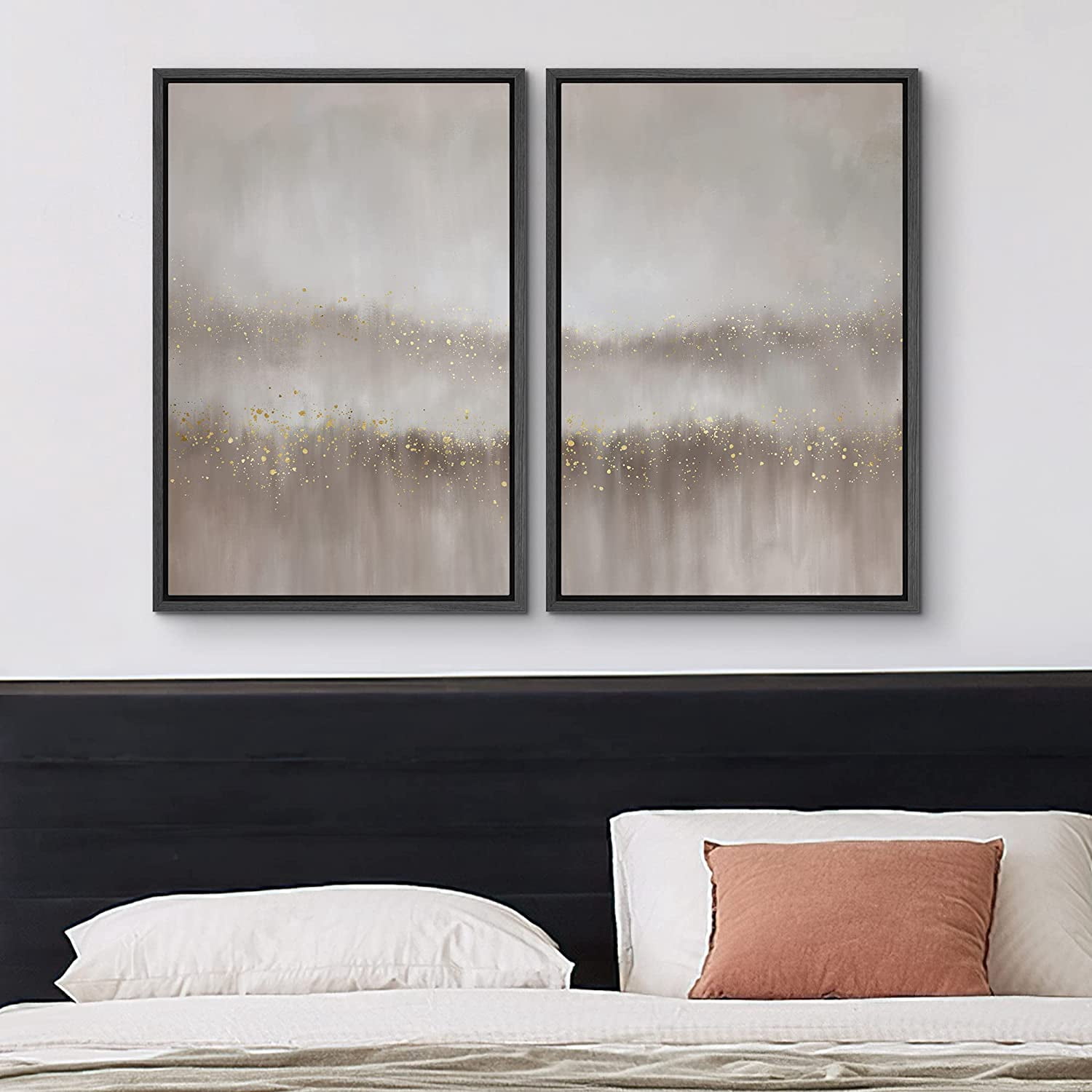 IDEA4WALL Framed Canvas Print Wall Art Set of 2 Pastel Watercolor Gray ...