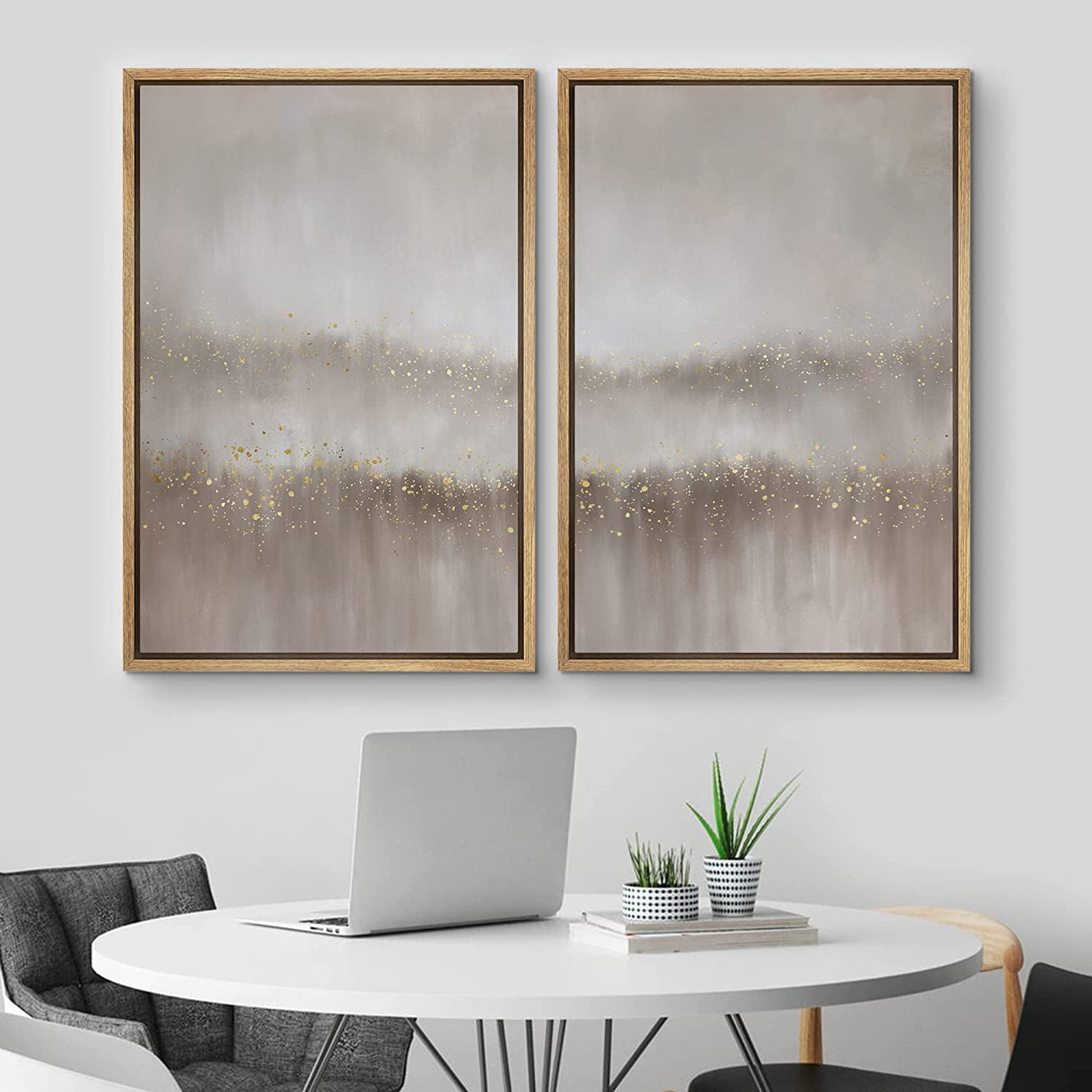 IDEA4WALL Framed Canvas Print Wall Art Set of 2 Pastel Watercolor Gray ...