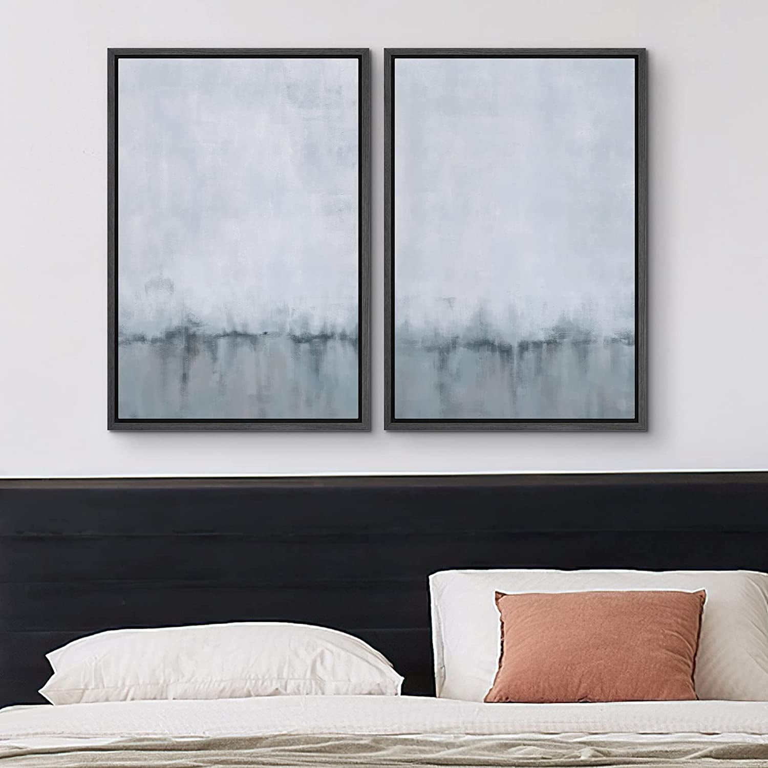 IDEA4WALL Framed Canvas Print Wall Art Set of 2 Watercolor Pastel ...