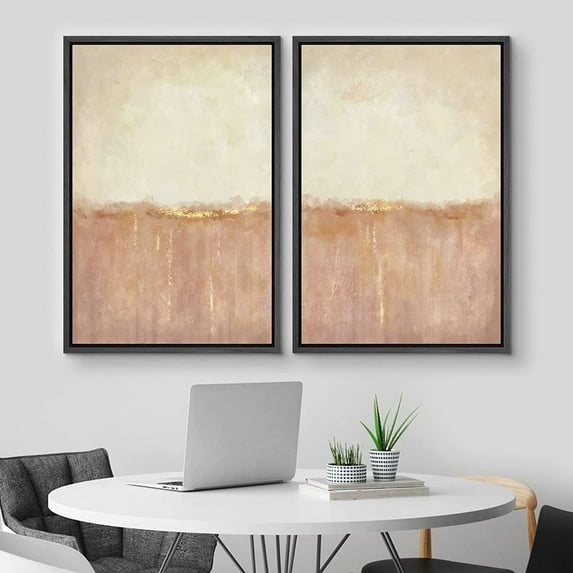 IDEA4WALL Framed Canvas Print Wall Art Set of 2 Watercolor Pastel Duotone Red Landscape Geometric Abstract Modern Art Decor Contemporary Artwork for Bedroom, Office - 16"x24"x2 Panels Black