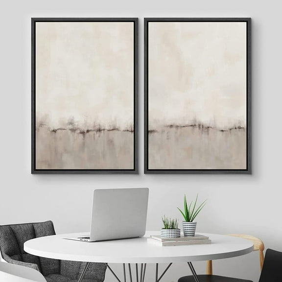 IDEA4WALL Framed Canvas Print Wall Art Set of 2 Watercolor Pastel Duotone Tan Landscape Abstract Modern Art Multicolor Contemporary Artwork for Bedroom, Office - 16"x24"x2 Panels Black