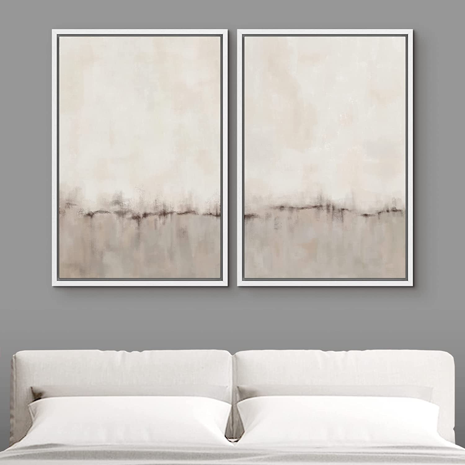 IDEA4WALL Framed Canvas Print Wall Art Set of 2 Watercolor Pastel ...