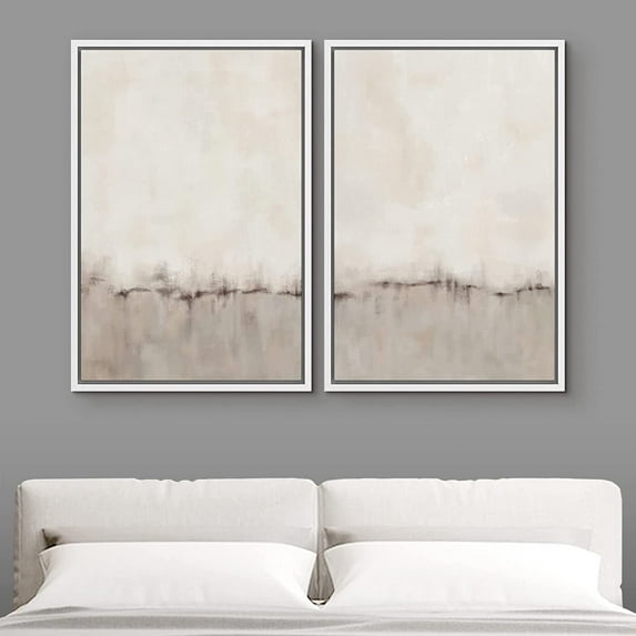 IDEA4WALL Framed Canvas Print Wall Art Set of 2 Watercolor Pastel Duotone Tan Landscape Abstract Modern Art Multicolor Contemporary Artwork for Bedroom, Office - 24"x36"x2 Panels White