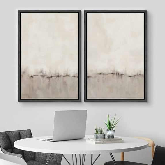 IDEA4WALL Framed Canvas Print Wall Art Set of 2 Watercolor Pastel Duotone Tan Landscape Abstract Modern Art Multicolor Contemporary Artwork for Bedroom, Office - 24"x36"x2 Panels Black