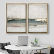 IDEA4WALL Framed Canvas Print Wall Art Set of 2 Watercolor Pastel Gray Teal Landscape Abstract Modern Art Multicolor Contemporary Artwork for Bedroom, Office - 16"x24"x2 Panels Natural