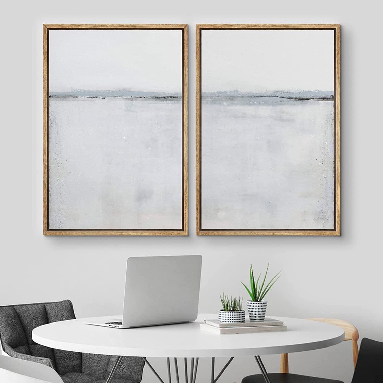 IDEA4WALL Framed Canvas Print Wall Art Set of 2 White Pastel Paint ...