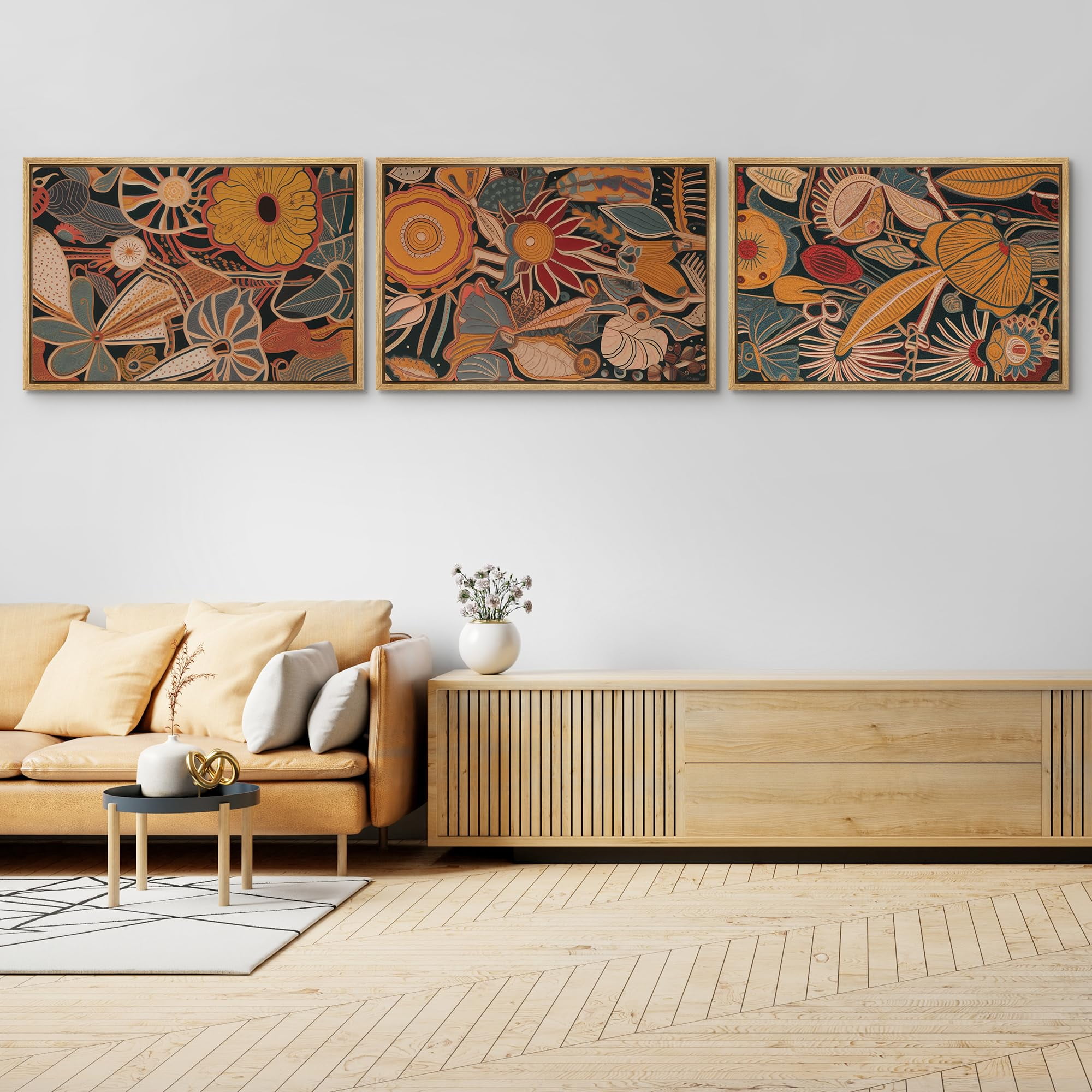IDEA4WALL Framed Canvas Print Wall Art Set of 3 Abstract Floral and ...