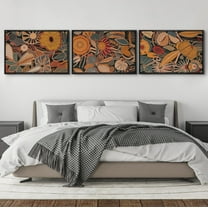 IDEA4WALL Framed Canvas Print Wall Art Set of 3 Abstract Floral and Fauna Vibrant Bohemian Garden Wall Decor Botanical Pattern Retro Prints Nature Wildflowers Minimal Artwork - 16"x24"x3 Black
