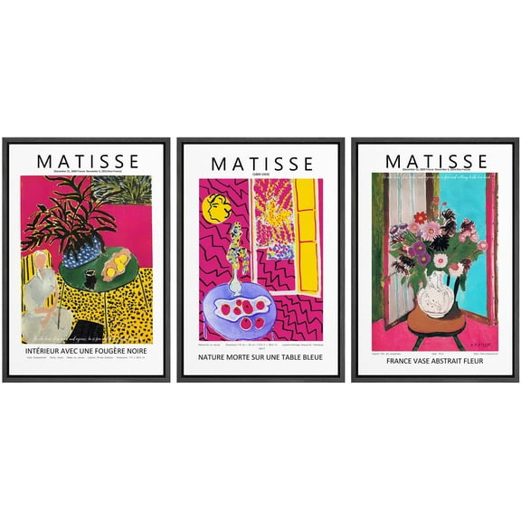 IDEA4WALL Framed Canvas Print Wall Art Set of 3 Abstract Flower Vases by Henri Matisse Retro Abstract Floral Fine Art Vintage Colorful Botanical Prints Artwork for Room Decor -