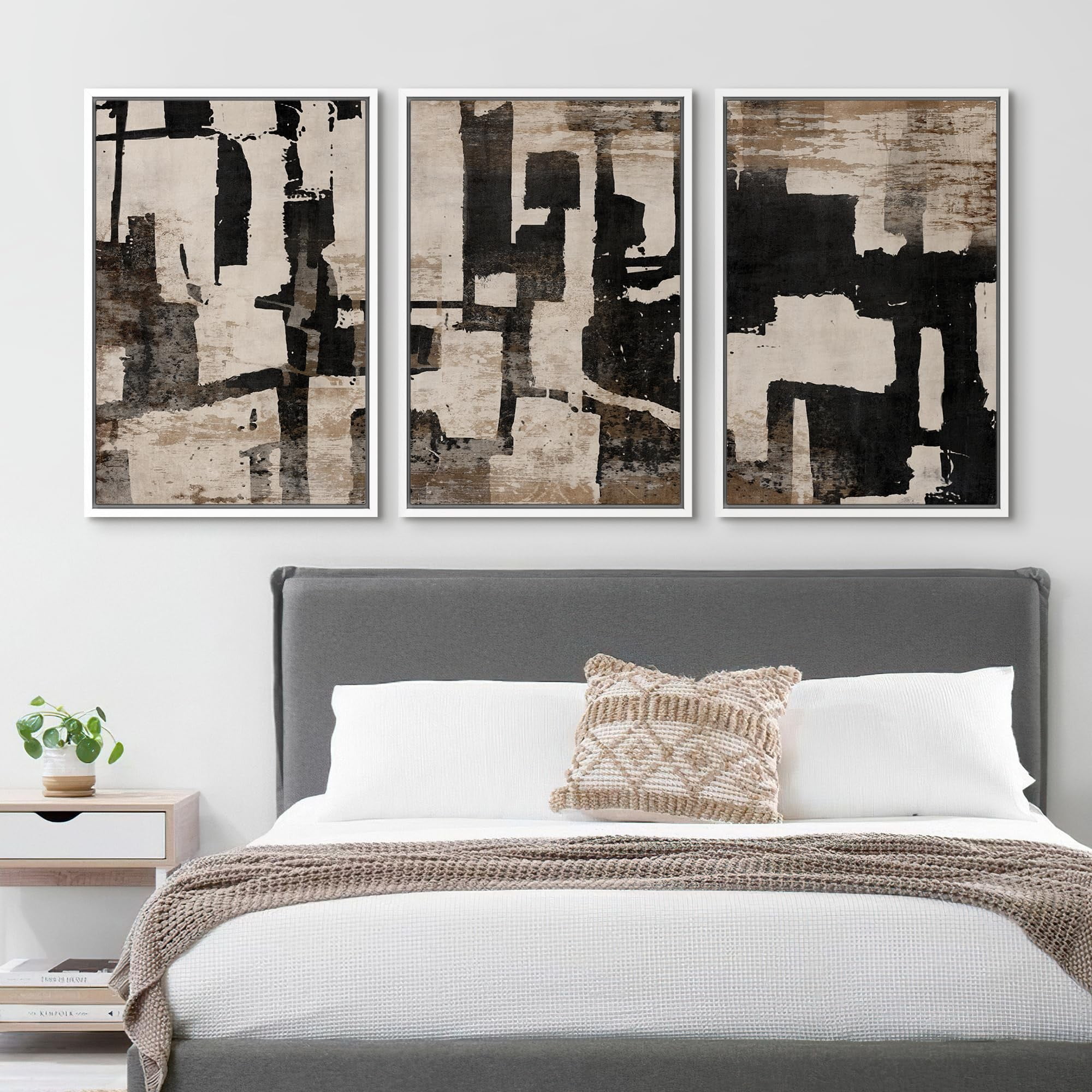 IDEA4WALL Framed Canvas Print Wall Art Set of 3 Abstract Geometric ...