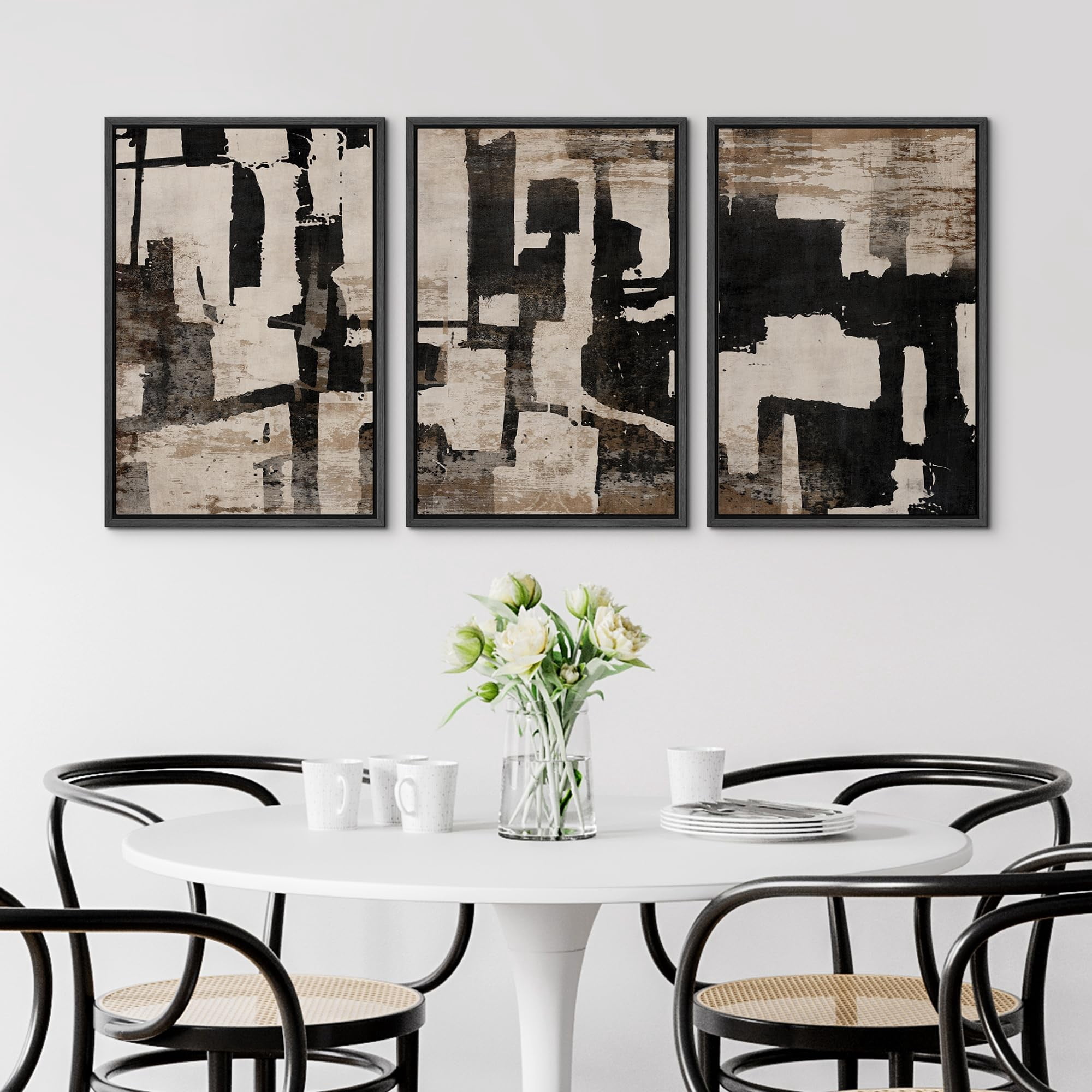 IDEA4WALL Framed Canvas Print Wall Art Set of 3 Abstract Geometric ...