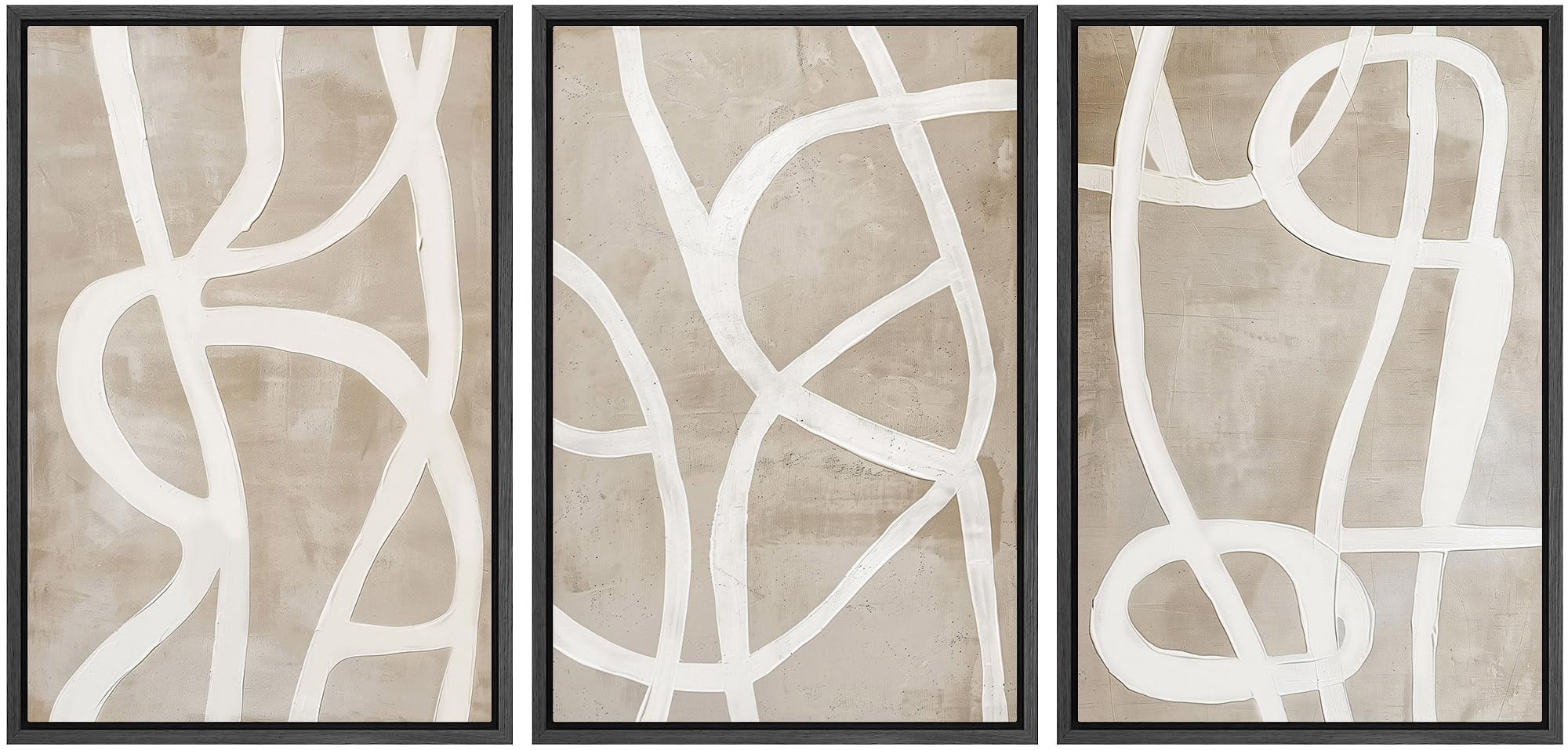 IDEA4WALL Framed Canvas Print Wall Art Set of 3 Abstract Line Geometric ...