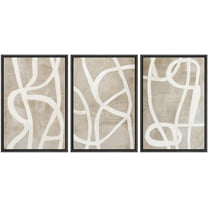 IDEA4WALL Framed Canvas Print Wall Art Set of 3 Abstract Line Geometric Modern Digital Art Beige & Brown Prints Wall Decor Retro Minimalist Contemporary Artwork For Home Decor - Black 16"x24"x3