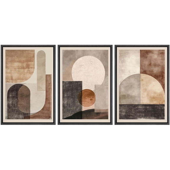 IDEA4WALL Framed Canvas Print Wall Art Set of 3 Abstract Neutral and Earth Tones with Geometric Shapes Modern Art Wall Decor Polygon Intersection Prints Minimal For Room Decor - Black 16"x24"x3