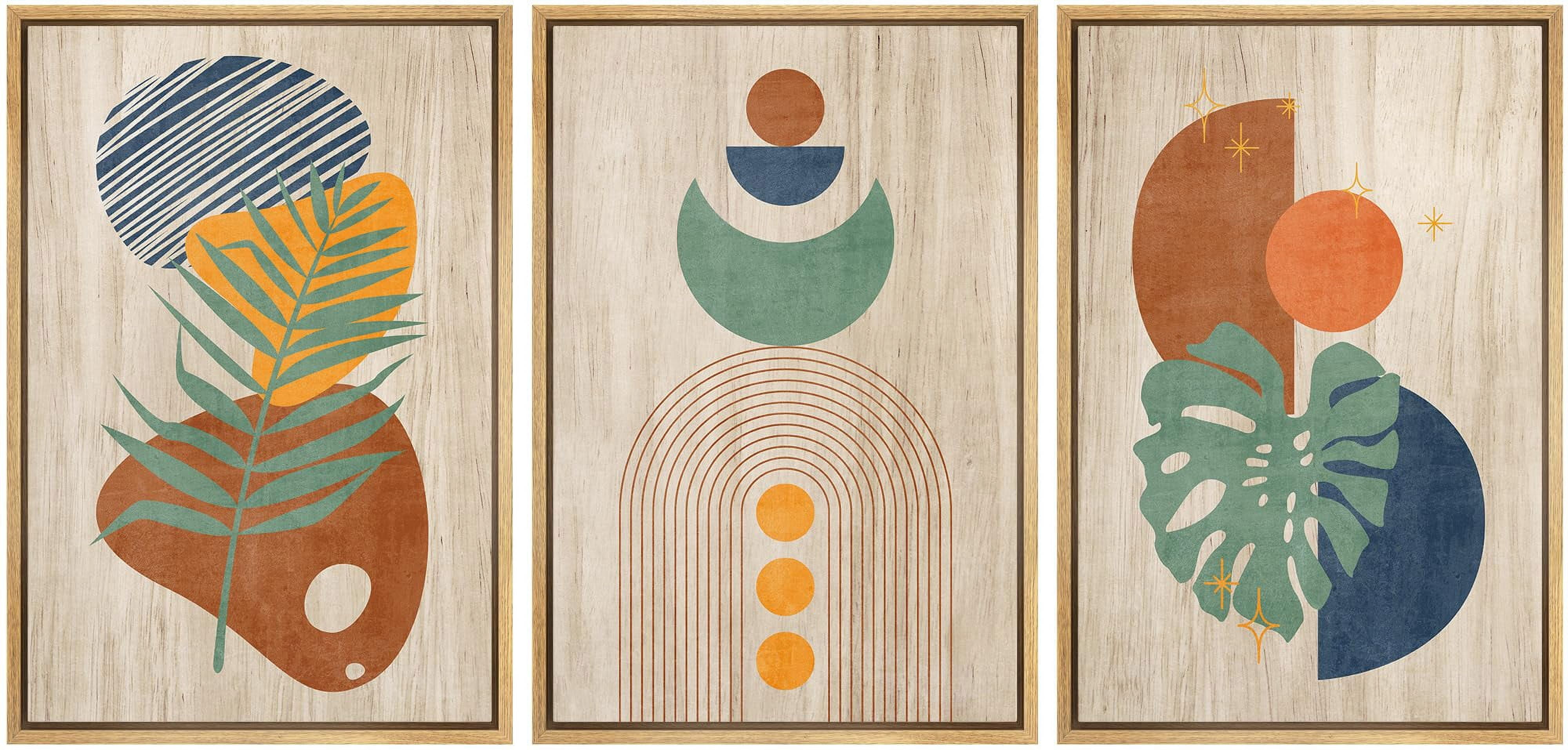 IDEA4WALL Framed Canvas Print Wall Art Set of 3 Abstract Symbol with ...