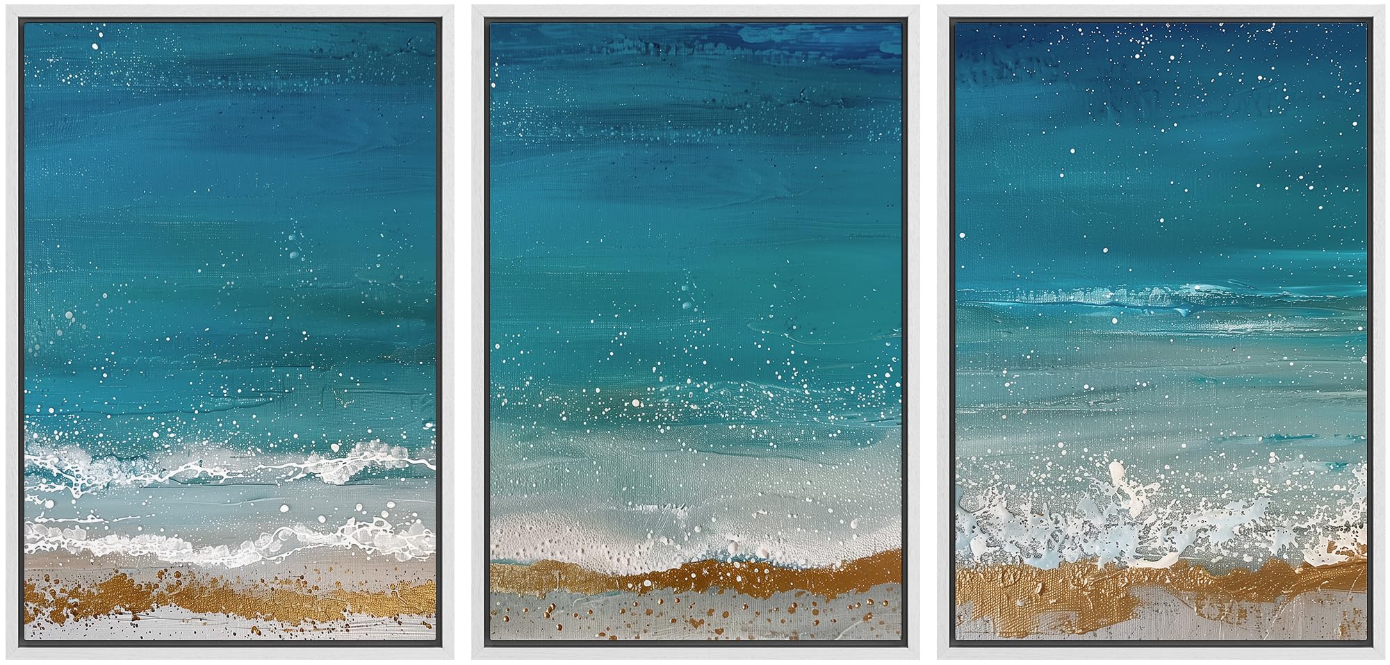 IDEA4WALL Framed Canvas Print Wall Art Set of 3 Beach Landscape Coastal ...