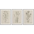thumbnail image 1 of IDEA4WALL Framed Canvas Print Wall Art Set of 3 Black & Brown Wildflowers Bouquet Illustrations Nature Wilderness Vintage Art Boho Retro Wall Decorative Artwork for Rooms - White 24"x36"x3, 1 of 5