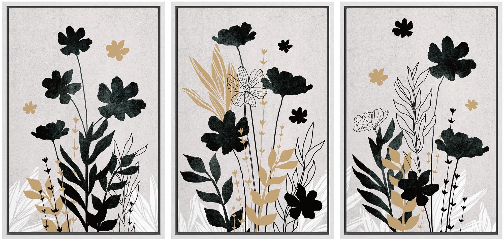 IDEA4WALL Framed Canvas Print Wall Art Set of 3 Black and Gold Midnight ...