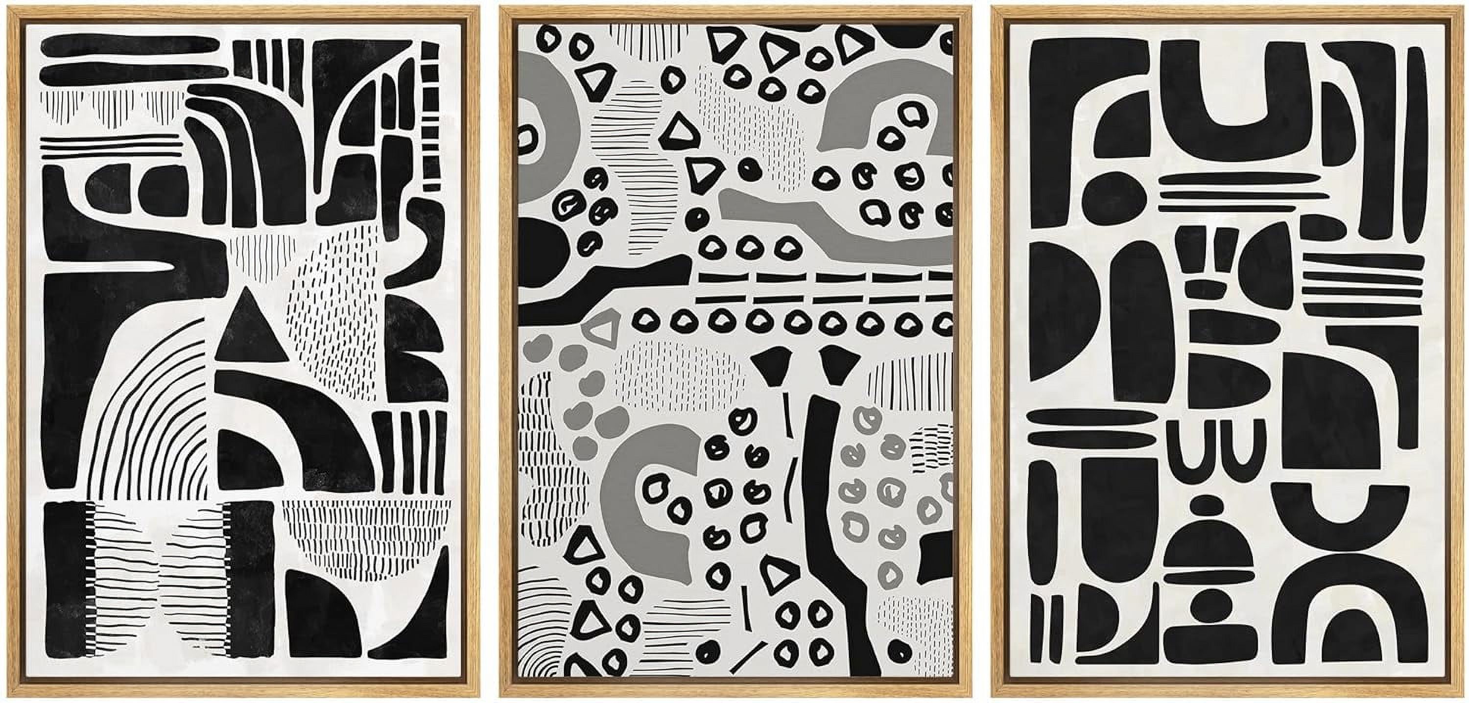 IDEA4WALL Framed Canvas Print Wall Art Set of 3 Black & White Boho ...