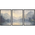 thumbnail image 1 of IDEA4WALL Framed Canvas Print Wall Art Set of 3 Blue and Gray Misty Mountain and Forest Illustrations Pastel Digital Art Contemporary Artwork Zen Relax/Clam for Home Decor - Black 16"x24"x3, 1 of 5