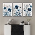 thumbnail image 1 of IDEA4WALL Framed Canvas Print Wall Art Set of 3 Blue Wildflowers Floral Illustration Art Vintage Wilderness Wall Decor Vivid Flowers Prints Minimalist Artwork for Room Decor - Black 16"x24"x3, 1 of 4