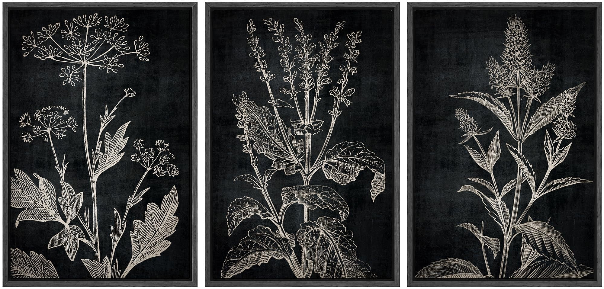 idea4wall-framed-canvas-print-wall-art-set-of-3-botanical-sketch-black-white-elegant-plant-illustrations-wildflowers-digital-art-wall-decor-zen-minimal-artwork-for-home-decor-black-16-x24-x3