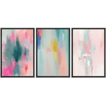 IDEA4WALL Framed Canvas Print Wall Art Set of 3 Colorful Abstract Prints Minimalist Modern Wall Art Preppy Room Art Prints Rainbow Vividness Pastels Artwork for Home Decor - Black 24"x36"x3