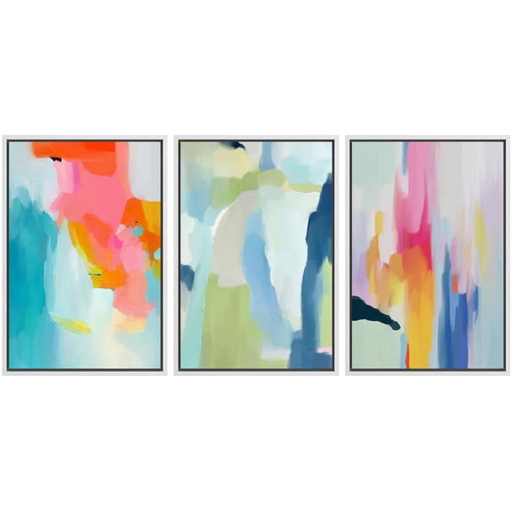 IDEA4WALL Framed Canvas Print Wall Art Set of 3 Colorful Abstract Prints Minimalist Rainbow Vividness Pastels Modern Wall Art Preppy Room Artwork Boho for Home Decor - White 16"x24"x3