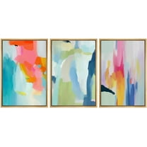 IDEA4WALL Framed Canvas Print Wall Art Set of 3 Colorful Abstract Prints Minimalist Rainbow Vividness Pastels Modern Wall Art Preppy Room Artwork Boho for Home Decor - Natural 24"x36"x3