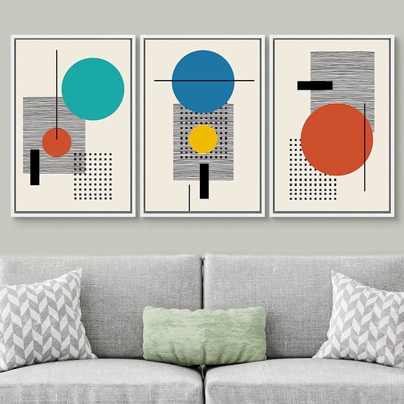 IDEA4WALL Framed Canvas Print Wall Art Set of 3 Colorful Boho Art Geometric Patterns Abstract Urban Multicolor Metallic Decoration for Living Room, Bedroom, Office - 16"x24"x3 White