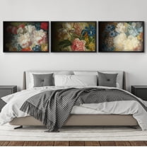 IDEA4WALL Framed Canvas Print Wall Art Set of 3 Dark Flower Garden Colorful Pastel Vintage Art Wall Decor Floral Botanical Retro Prints Nature Wildflowers Minimal Artwork - 16"x24"x3 Black