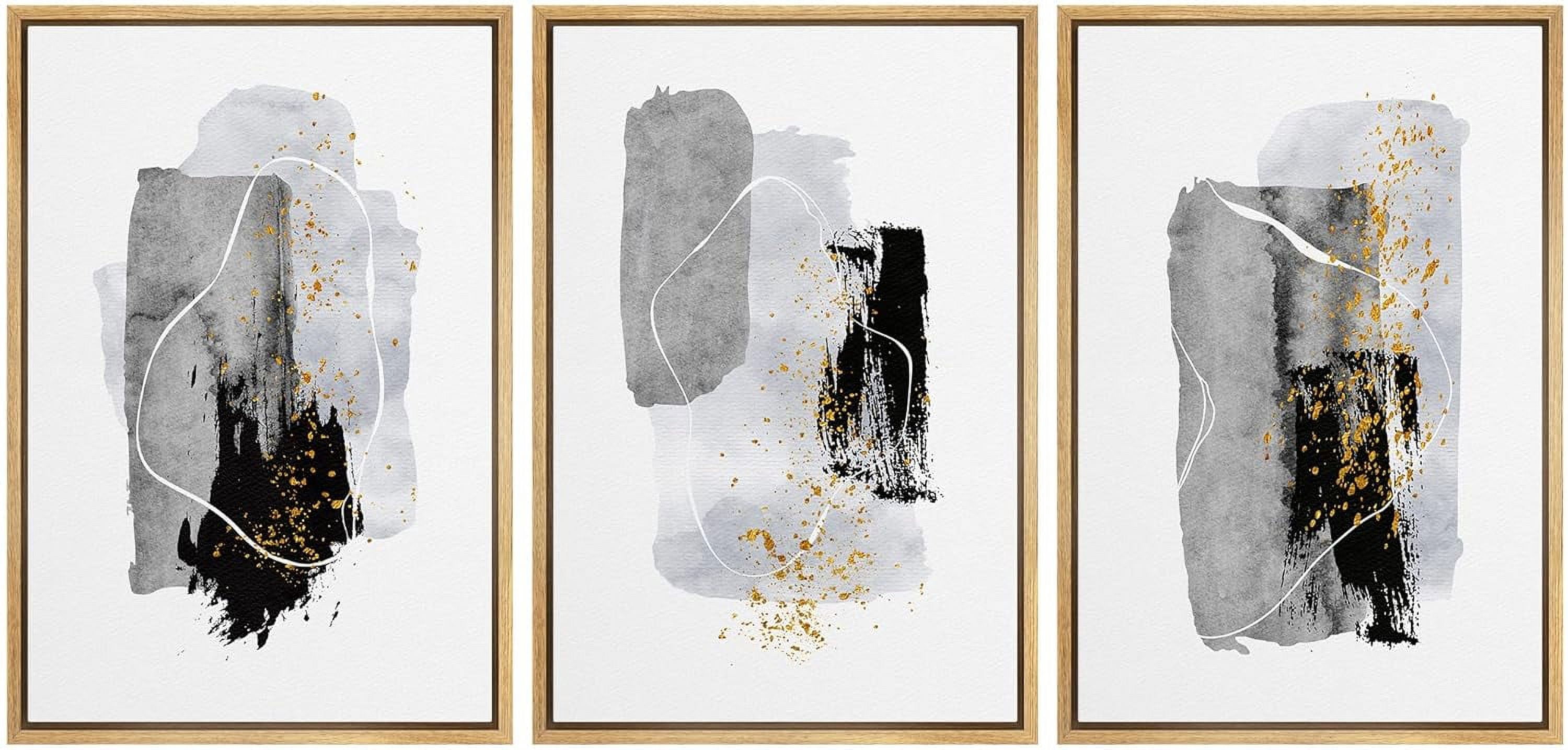 IDEA4WALL Framed Canvas Print Wall Art Set of 3 Dark Pastel Paint ...