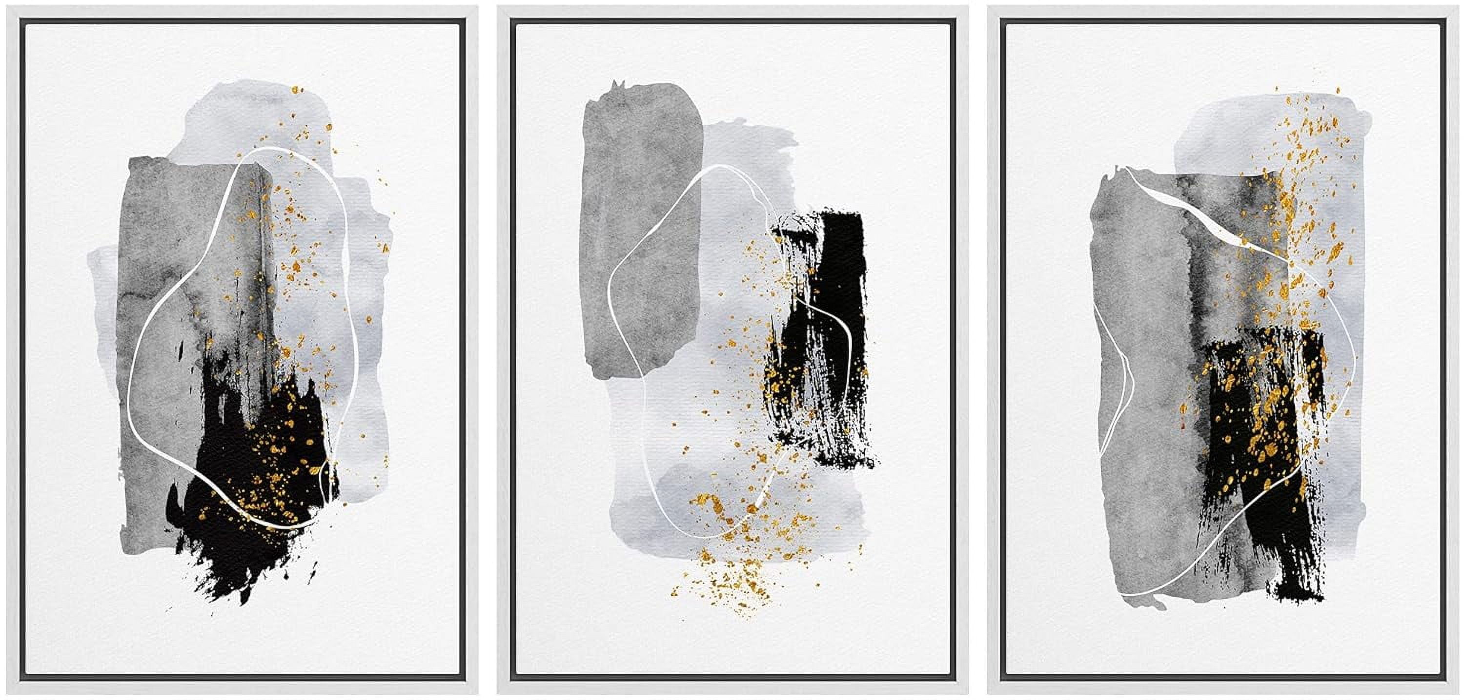 IDEA4WALL Framed Canvas Print Wall Art Set of 3 Dark Pastel Paint ...