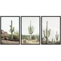 IDEA4WALL Framed Canvas Print Wall Art Set of 3 Desert Landscape Art, Southwest Cactus Prints, Botanical Floral Wall Decor, Nature Wilderness Modern Artwork for Bedroom - Black 16"x24"x3