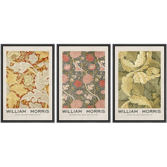 IDEA4WALL Framed Canvas Print Wall Art Set of 3 Floral Tapestry Collage Art By William Morris Botanical Flowers Floral Illustration Prints Art Vintage Artwork for Room Decor -