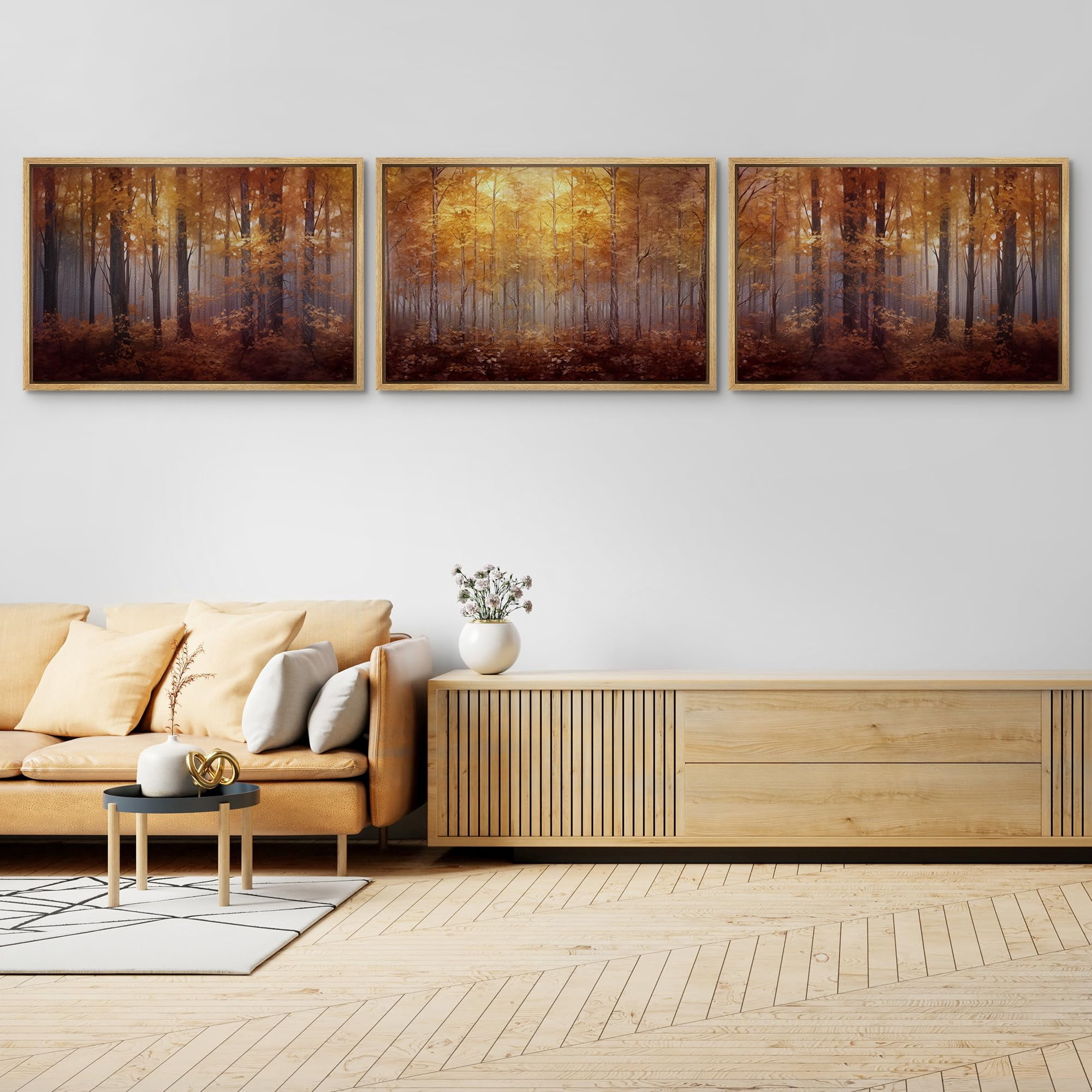 IDEA4WALL Framed Canvas Print Wall Art Set of 3 Fog & Mist Over Dark ...